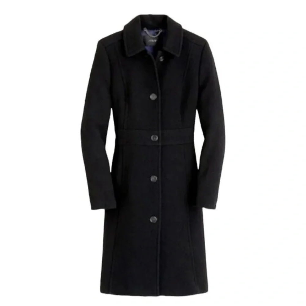 J.Crew Classic Lady Day Coat Womens Black Italian Wool Tailored Long Old Money - Picture 2 of 10